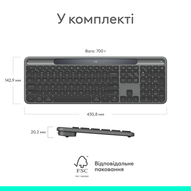 Клавиатура беспроводная Logitech Slim Solar+ Bluetooth Graphite (920-013764) - изображение 13
