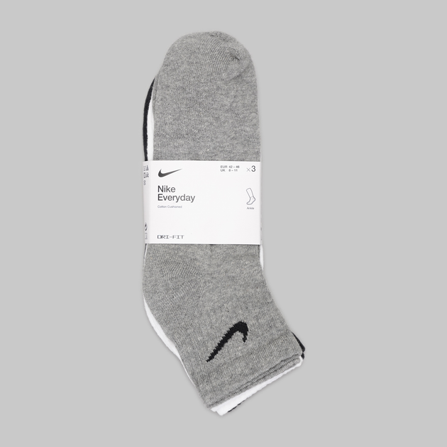 Набір чоловічих шкарпеток бавовняних 3 пари Nike U Nk Everyday Csh Ankl 3Pr 132 SX7667-964 42-46 (L) Чорний/Сірий/Білий (194955549223) - зображення 9