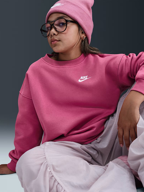 Дитячий світшот на флісі оверсайз для дівчинки Nike G Nsw Club Flc Ovrszd Crew Lbr FD2923-634 122-128 см (XS) Рожевий (198482279479) - зображення 7