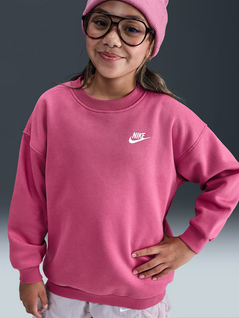 Bluza bez kaptura dziecięca dla dziewczynki Nike G Nsw Club Flc Ovrszd Crew Lbr FD2923-634 128-137 cm (S) Różowa (198482205928) - obraz 5