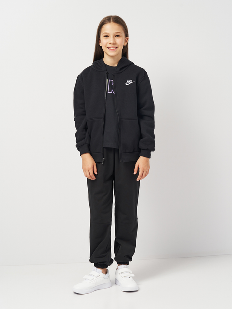 Bluza rozpinana z kapturem dziewczęca młodzieżowa Nike K Nsw Club Flc Hd Fz Ls Lbr FD3004-010 146-156 cm (L) Czarna (196607240748) - obraz 3