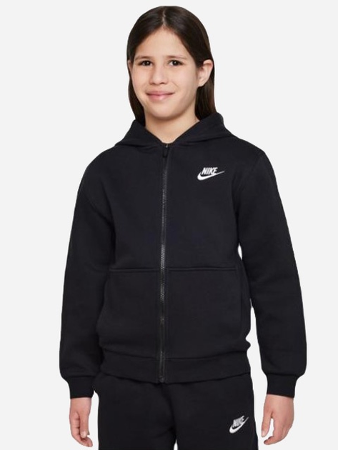 Bluza rozpinana z kapturem dziewczęca młodzieżowa Nike K Nsw Club Flc Hd Fz Ls Lbr FD3004-010 137-146 cm (M) Czarna (196607240731) - obraz 5