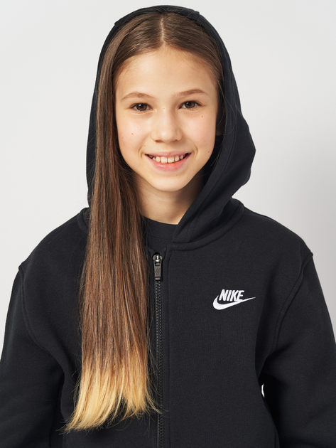 Bluza rozpinana z kapturem dziewczęca Nike K Nsw Club Flc Hd Fz Ls Lbr FD3004-010 128-137 cm (S) Czarna (196607240724) - obraz 4