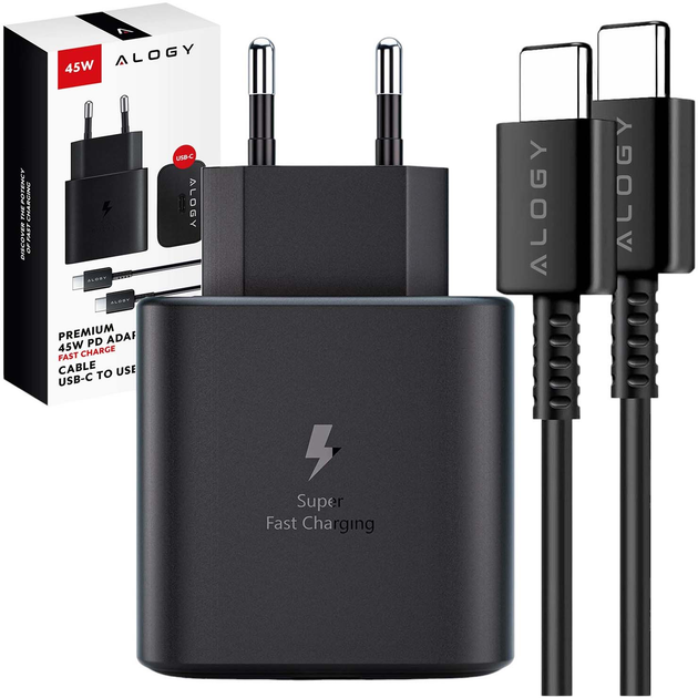 Зарядний пристрій Alogy USB-C - USB-C Premium Fast 45 Вт 1 м Black (5905601817192) - зображення 4