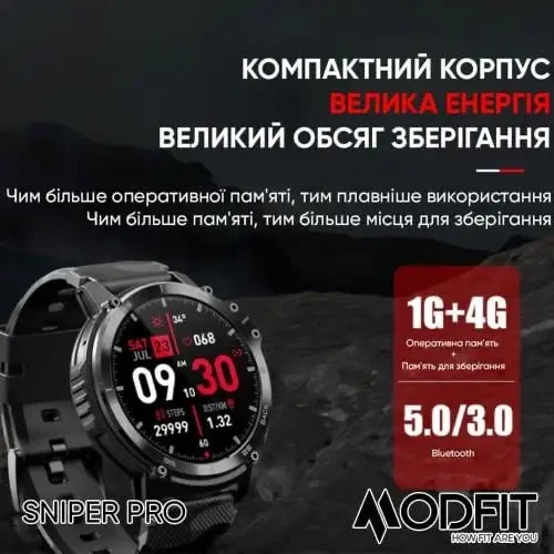 Тактичні водонепроникні смарт-годинники Modfit Sniper Pro Black 4G - изображение 5