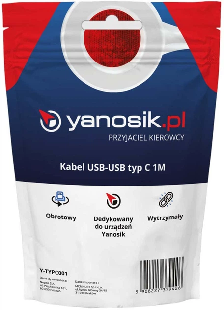 Kabel Yanosik USB-C - USB-C z ruchoma głowica do Yanosik GTM/RS/XS (5908227379426) - obraz 3