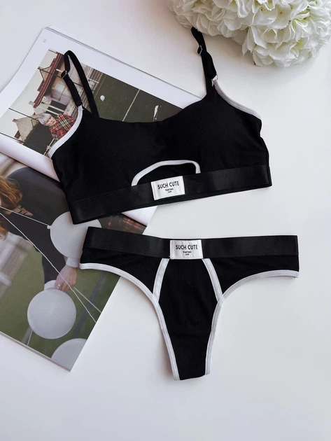 Женский хлопковый комплект со стрингами SUCH CUTE (арт. 9649) - XS/S/M - Чорний - изображение 5