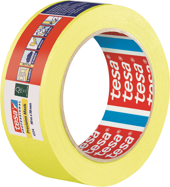 Taśma malarska TESA +150°C 8 mies. 50 m x 38 mm Żółta (04334-00003) - obraz 1