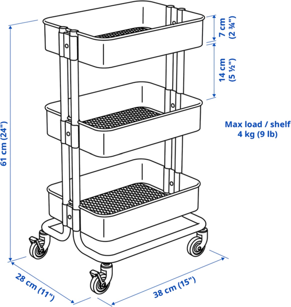 Етажерка Ikea Raskog на колесах 28 x 38 x 61 см Біла (005.867.89) - зображення 2