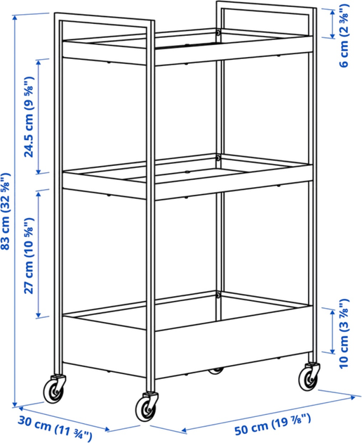 Етажерка Ikea Nissafors на колесах 50.5 x 30 x 83 см Біла (404.657.33) - зображення 2