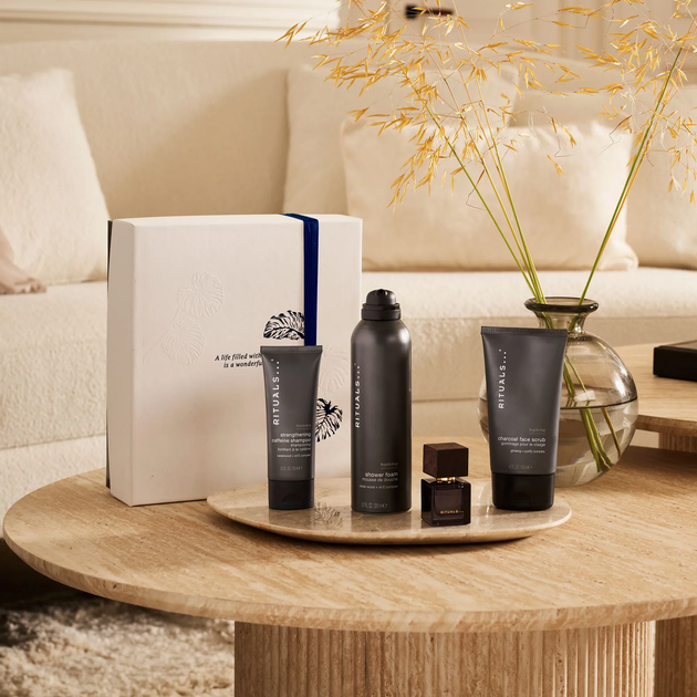 Zestaw Rituals The Ritual Of Homme Medium 2025 Woda perfumowana 15 ml + Żel-pianka pod prysznic 200 ml + Szampon 70 ml + Peeling do twarzy węglowy 125 ml (8719134201765) - obraz 3