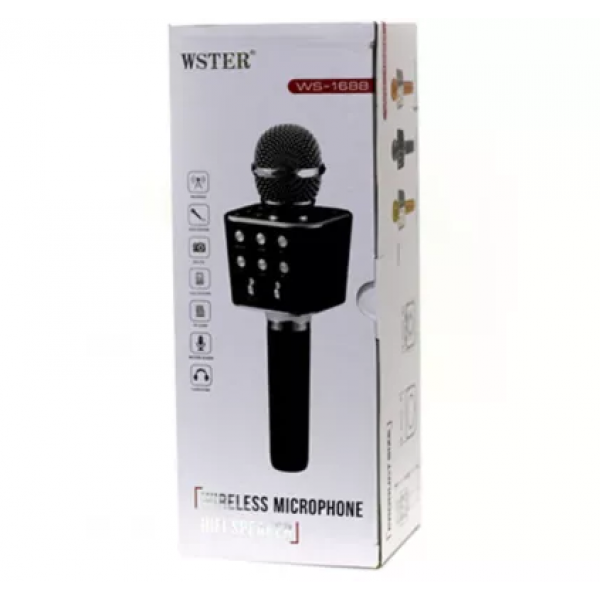 Микрофон караоке с USB, microSD, AUX, FM, Bluetooth со встроенной колонкой 6 Вт WSTER Black Original (WS-1688) - изображение 3