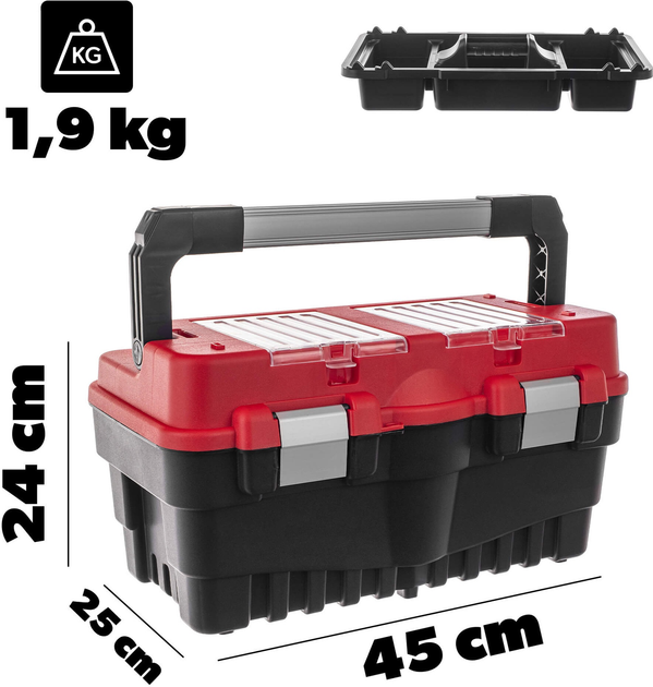 Skrzynia narzędziowa Kadax Varmdo z 2 organizerami czerwona 45 x 25 x 24 cm (5906638308738) - obraz 2