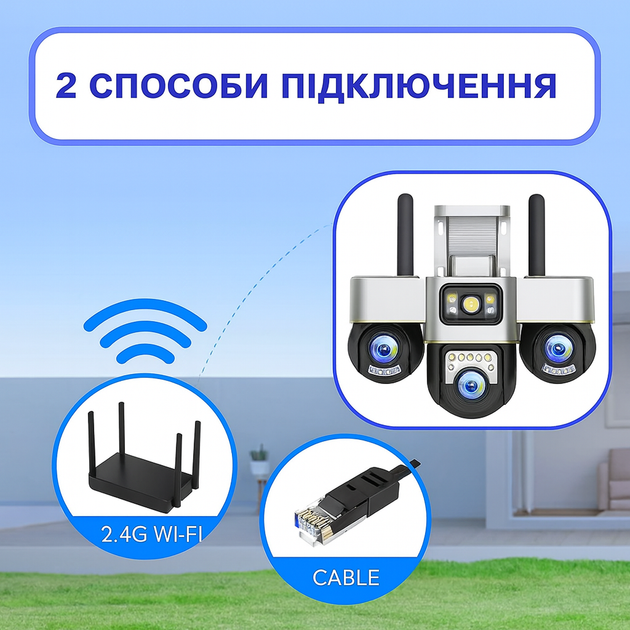 Уличная камера видеонаблюдения WiFi с 3 поворотными объективами V380 SC30 15MP - изображение 3
