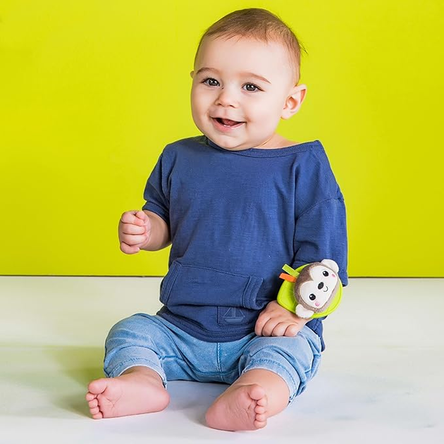 Grzechotka na rękę z gryzakiem Bright Starts Wrist Pals Małpka i Słoń 0 m + 2 szt (12092) (74451120921) - obraz 3