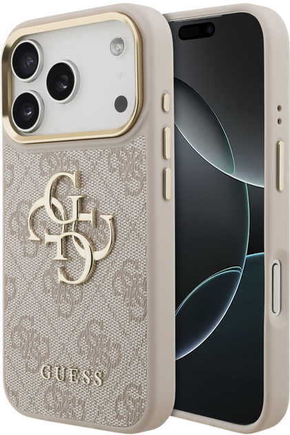 Панель Guess 4G Metal Logo Gold Frame для Apple iPhone 17 Pro Pink (GUHCP17L4GMGCPI) - зображення 4