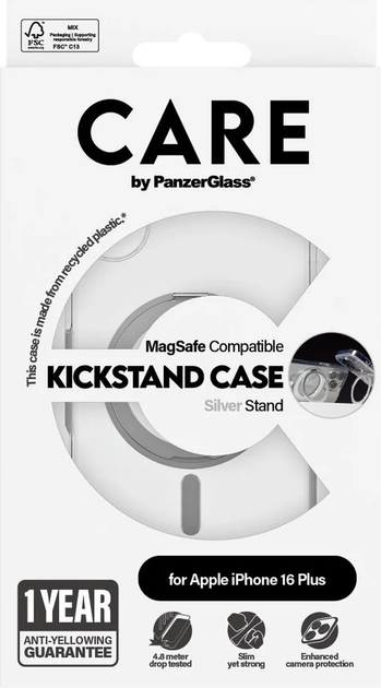 Панель CARE by PanzerGlass Feature Case Transparent w. Silver Kickstand & MagSafe для Apple iPhone 16 Plus (5715685003899) - зображення 4