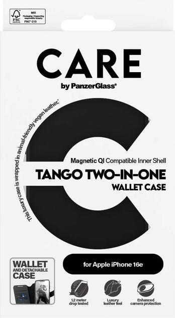 Чохол-книжка CARE by PanzerGlass Feature Case Tango Two-in-One Wallet w. Qi-Compatible для Apple iPhone 16e Black (CRRFTWLG29845) - зображення 4