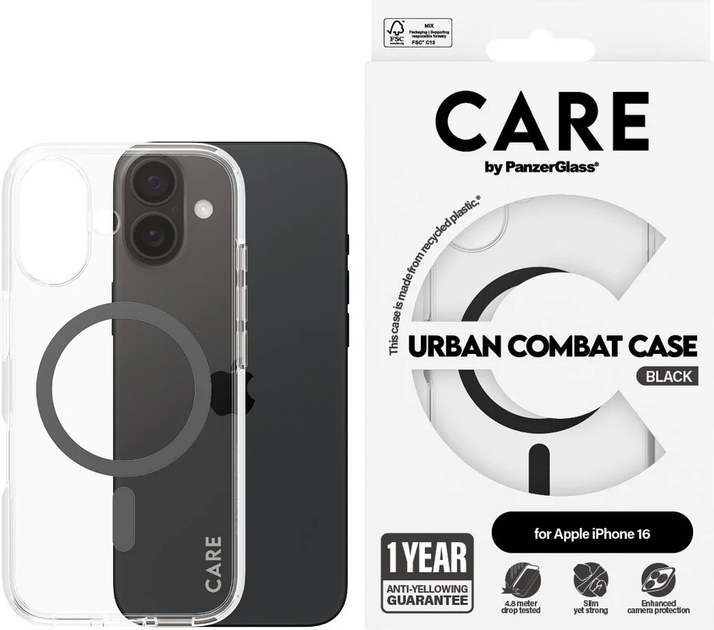 Панель CARE by PanzerGlass Flagship Case Transparent Urban Combat w. Black MagSafe для Apple iPhone 16 (5715685004117) - зображення 3
