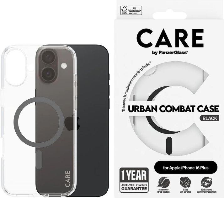Панель CARE by PanzerGlass Flagship Case Transparent Urban Combat w. Black MagSafe для Apple iPhone 16 Plus (5715685004131) - зображення 3