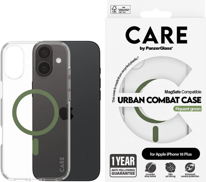 Панель CARE by PanzerGlass Flagship Case Transparent Urban Combat w. Green MagSafe для Apple iPhone 16 Plus (5715685004377) - зображення 3