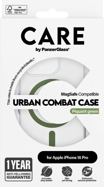Панель CARE by PanzerGlass Flagship Case Transparent Urban Combat w. Green MagSafe для Apple iPhone 16 Pro (5715685004360) - зображення 4