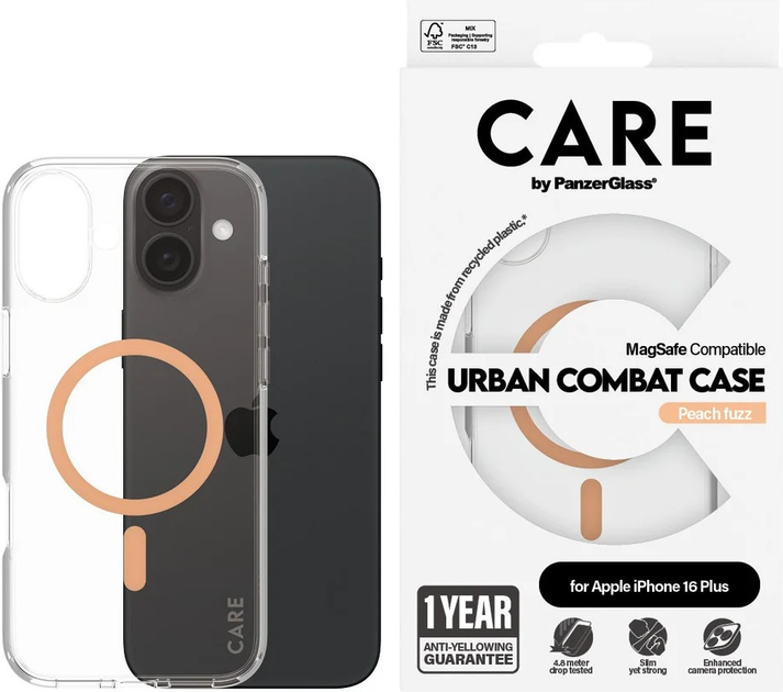 Панель CARE by PanzerGlass Flagship Case Transparent Urban Combat w. Peachy MagSafe для Apple iPhone 16 Plus (5715685004414) - зображення 3