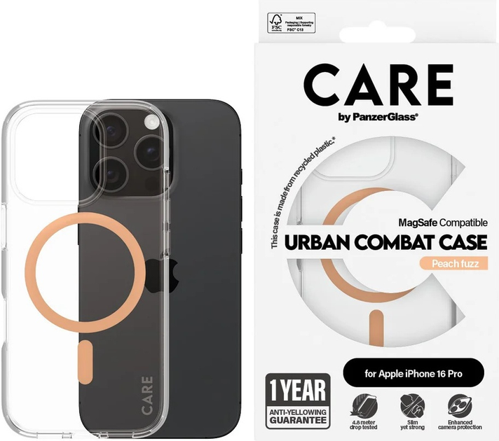 Панель CARE by PanzerGlass Flagship Case Transparent Urban Combat w. Peachy MagSafe для Apple iPhone 16 Pro (5715685004407) - зображення 3