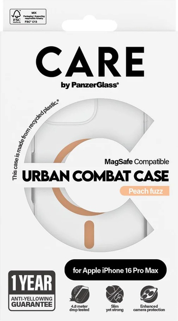 Панель CARE by PanzerGlass Flagship Case Transparent Urban Combat w. Peachy MagSafe для Apple iPhone 16 Pro Max (5715685004421) - зображення 4