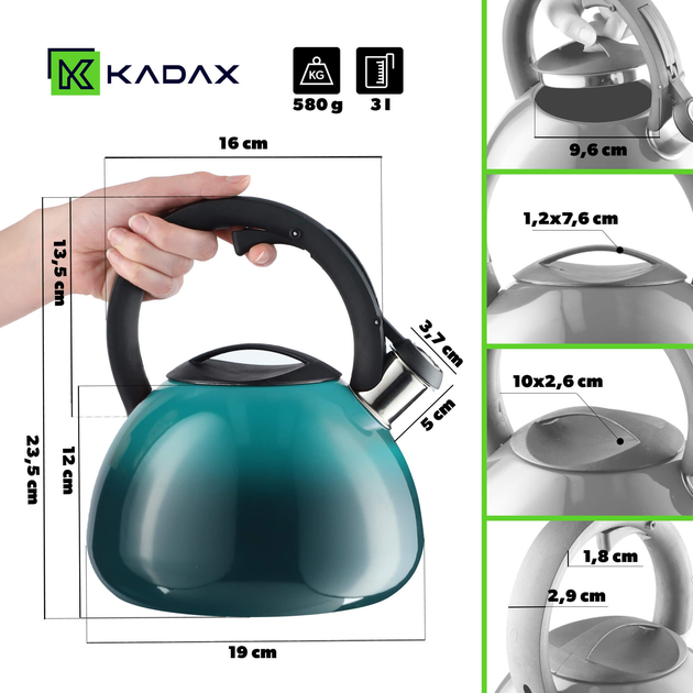 Czajnik emaliowany Kadax Mores z gwizdkiem Turkusowy 2.6 l (5903699430903) - obraz 2