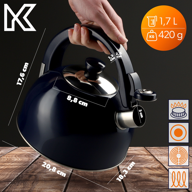 Czajnik nierdzewny Kadax Vasto z gwizdkiem Granatowy 1.7 l (5903699469330) - obraz 2
