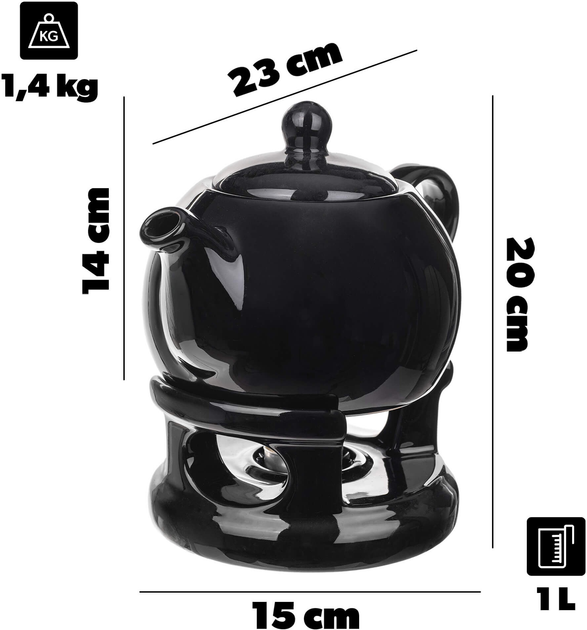 Dzbanek na herbatę ceramiczny Kadax Irais z podgrzewaczem Czarny 1 l (5906638318454) - obraz 2