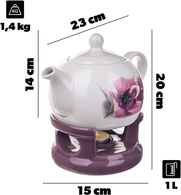 Dzbanek na herbatę ceramiczny Kadax Irais z podgrzewaczem Biało-Fioletowy 1 l (5906638318461) - obraz 2