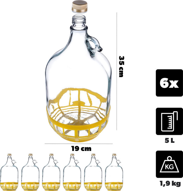 Zestaw gąsiorów Kadax na wino z zakrętką 5 l x 6 szt (5903699436615) - obraz 2