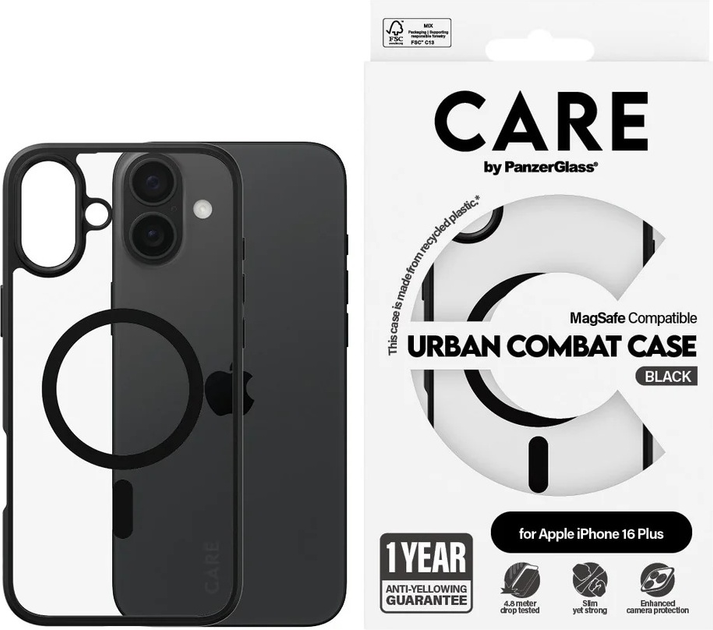 Панель CARE by PanzerGlass Flagship Case Transparent Urban Combat w. Black Frame & MagSafe для Apple iPhone 16 Plus (5715685004254) - зображення 3
