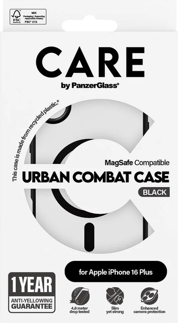 Панель CARE by PanzerGlass Flagship Case Transparent Urban Combat w. Black Frame & MagSafe для Apple iPhone 16 Plus (5715685004254) - зображення 4