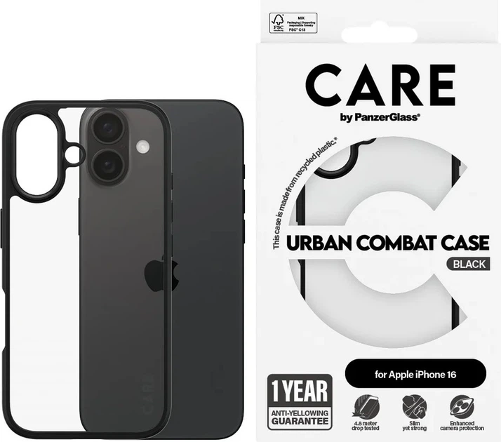 Панель CARE by PanzerGlass Flagship Case Transparent Urban Combat w. Black Frame для Apple iPhone 16 (5715685004278) - зображення 3