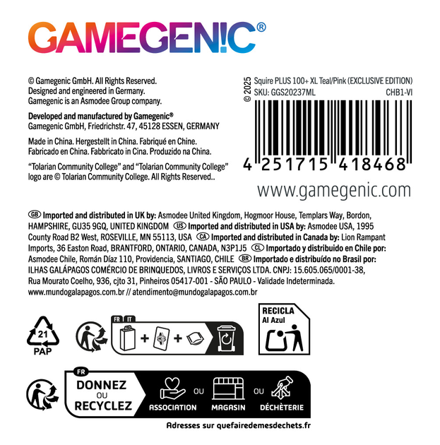 Коробка для карт Gamegenic: Squire PLUS 100+ XL - Блакитний/Рожевий (4251715418468) - зображення 13