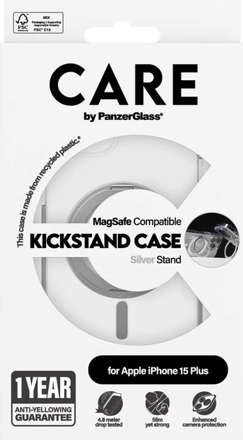 Панель CARE by PanzerGlass Feature Case Transparent w. Silver Kickstand & MagSafe для Apple iPhone 15 Plus (5715685005510) - зображення 4