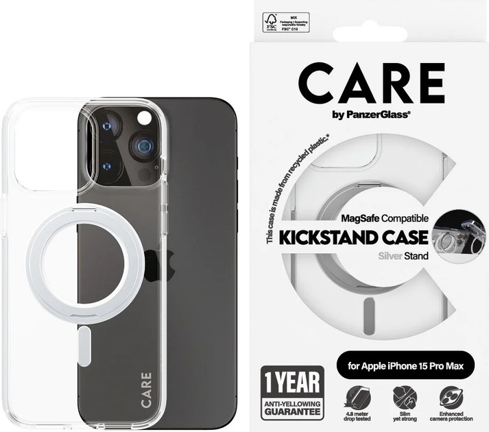 Панель CARE by PanzerGlass Feature Case Transparent w. Silver Kickstand & MagSafe для Apple iPhone 15 Pro Max (5715685005503) - зображення 3
