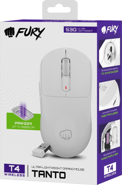 Mysz Fury Tanto T4 Wireless/Bluetooth/USB White (NFU-2204) - obraz 16