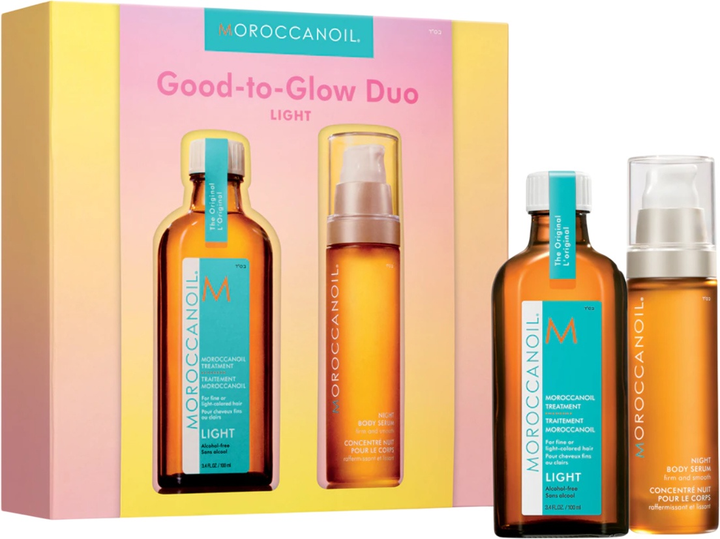 Набір кометики для догляду Moroccanoil Good-to-Glow Duo Light Олія для волосся 100 мл + Нічна сироватка для тіла 50 мл (7290116977539) - зображення 1