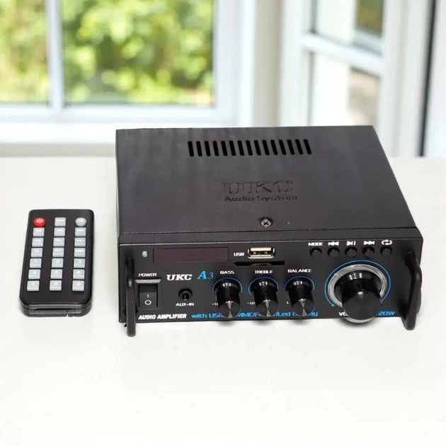 Двухканальный усилитель звука UKC A3 Hi-Fi стерео 2x120W Bluetooth USB SD FM радио с пультом управления Черный - изображение 5