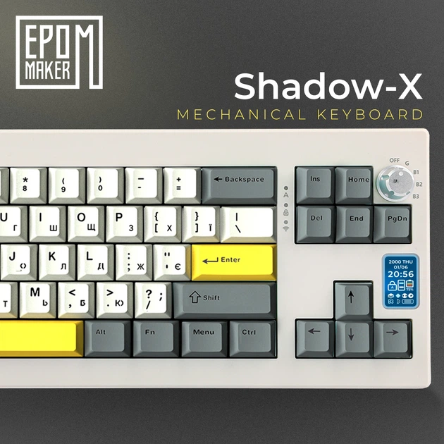 Клавіатура бездротова Epomaker Shadow-X 70% Mulan Switch Hot-Swap (2.4G/BT/USB) LCD Screen RGB UA White (SHX-W-M) - изображение 2