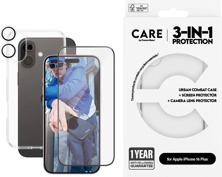 Комплект панель + скло CARE by PanzerGlass Flagship 3-in-1 Bundle для Apple iPhone 16 Plus Transparent (B1355+2863+1285) - зображення 5