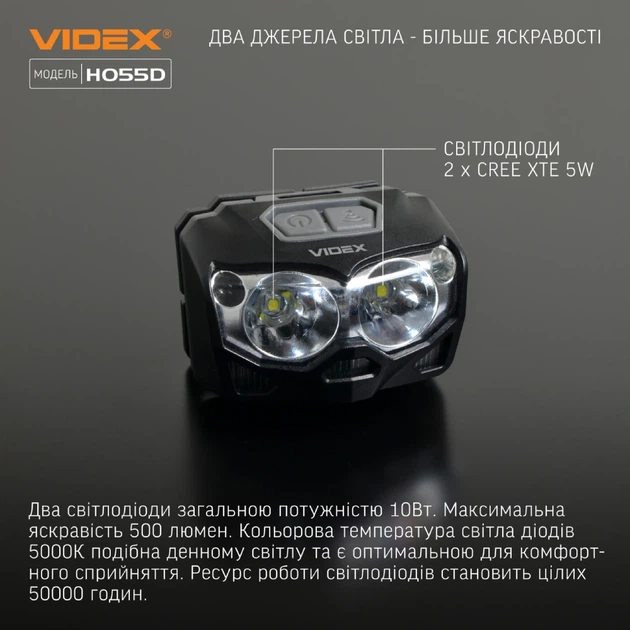 Налобный светодиодный фонарик VIDEX VLF-H055D 500Lm 5000K - изображение 3