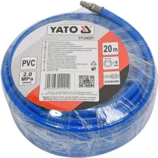Шланг пневматичний для компресора ПВХ Yato YT-24221 з наконечниками, що швидко з'єднуються діаметр 8 мм 20 Bar 20 м (5906083242212) - зображення 2