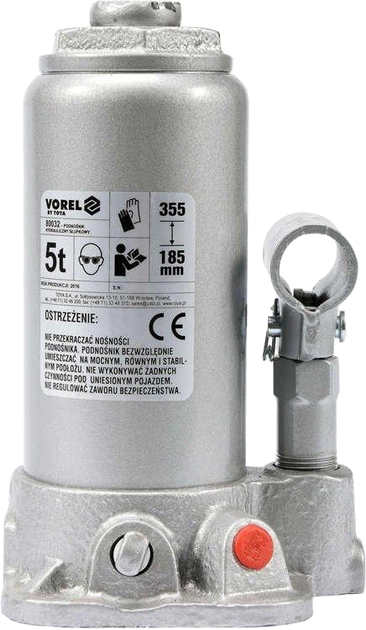 Podnośnik hydrauliczny butelkowy Vorel 80032 5 t 185-355 mm (5906083800320) - obraz 1