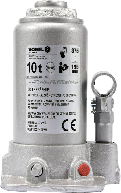 Podnośnik hydrauliczny butelkowy Vorel 80052 10 t 195-375 mm (5906083800528) - obraz 1