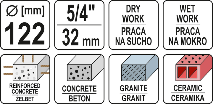 Wiertło koronowe diamentowe Yato YT-60377 122 x 430 mm – M32 (5906083048104) - obraz 4
